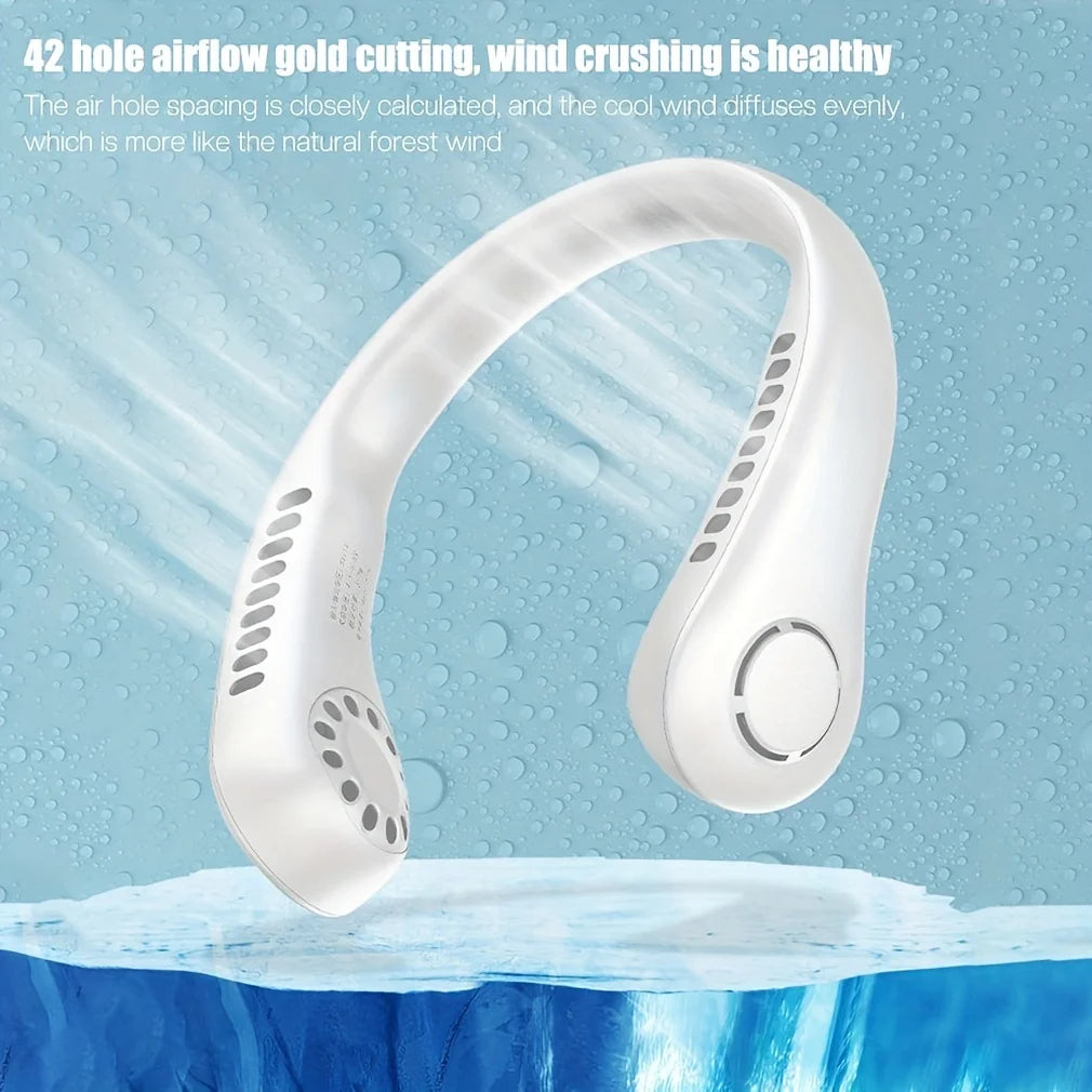 2024  New Mini Neck Mounted Fan Portable Bladeless Neck Rechargeable Air Cooler 3 Speed Mini Summer Sports Fan Outdoor