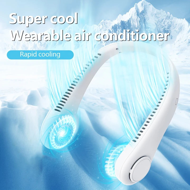 2024  New Mini Neck Mounted Fan Portable Bladeless Neck Rechargeable Air Cooler 3 Speed Mini Summer Sports Fan Outdoor