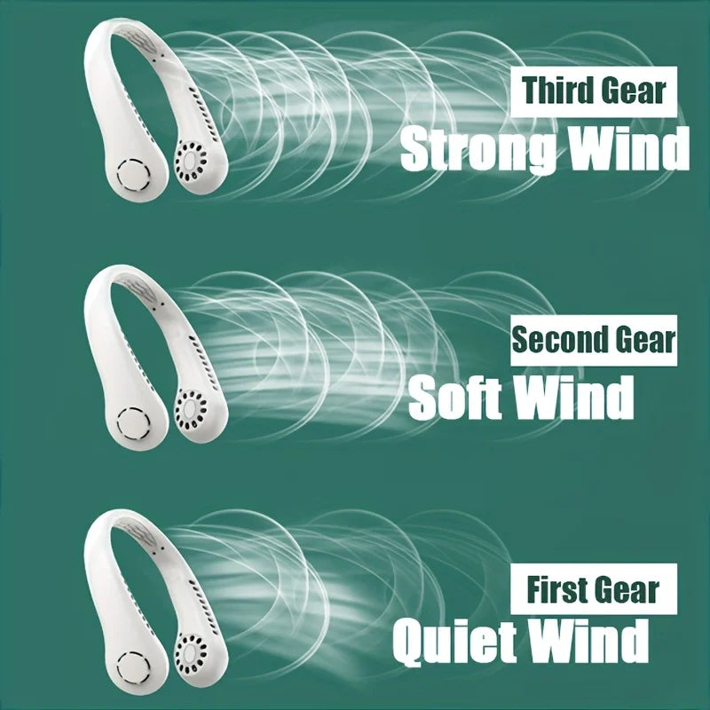 2024  New Mini Neck Mounted Fan Portable Bladeless Neck Rechargeable Air Cooler 3 Speed Mini Summer Sports Fan Outdoor